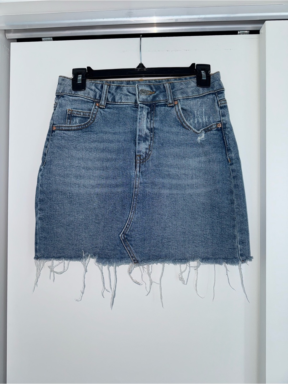 wild fable Light Blue Frayed Hem Denim Mini Skirt